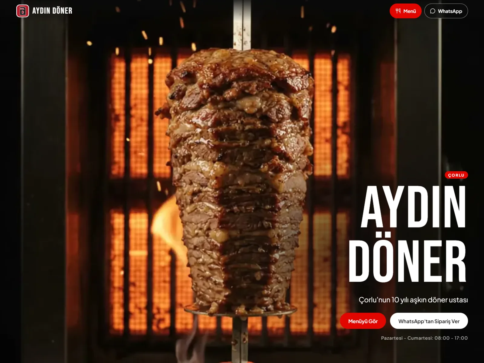 Aydın Döner QR Menü web sitesinin ekran görüntüsü